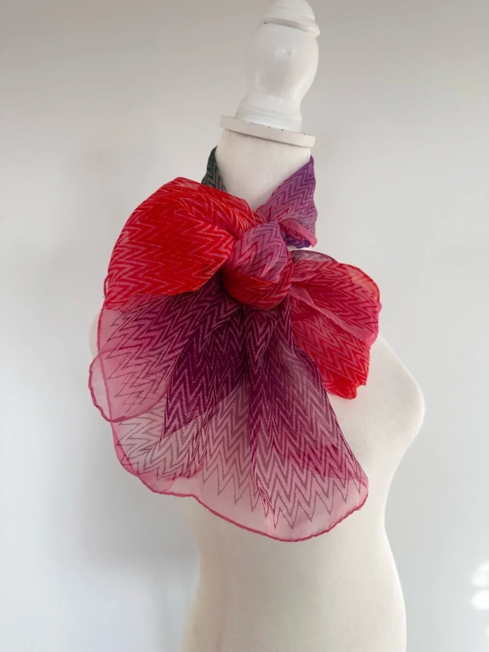 Missoni chiffon silk blend vibrant pink purple green chevron scarf